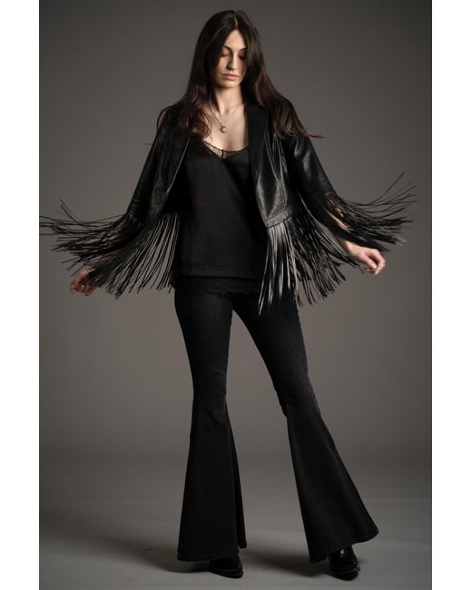 Little Lies Black Jagger Fringed Faux Leather Jacket