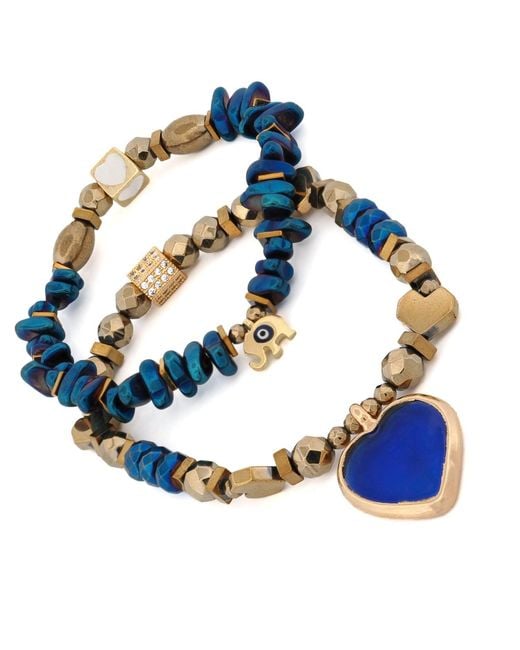 Ebru Jewelry Blue Heart & Luck Murano & Elephant Charm Bracelet Set