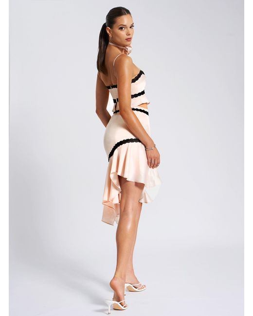 Miss Circle New York Gray Neutrals Yareli Lace Trim Satin Strappy Top