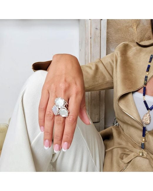 Farra White Baroque Pearls Statement Ring