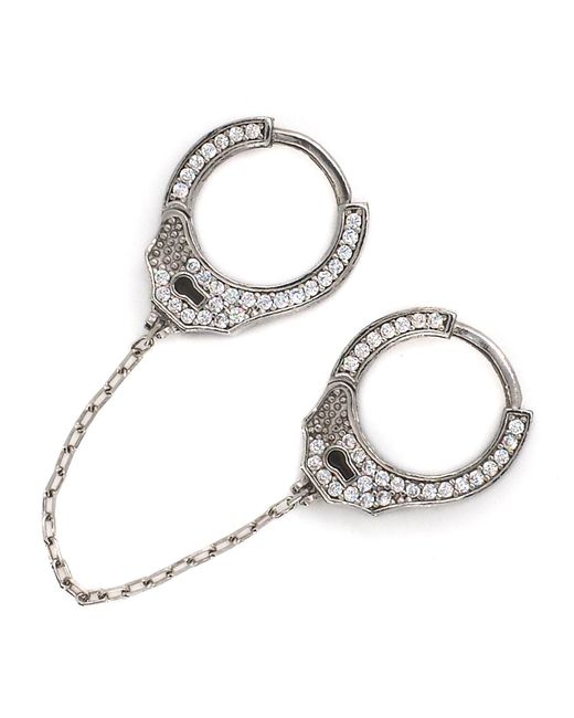 Ebru Jewelry White Sterling & Diamond Handcuff Design Earring