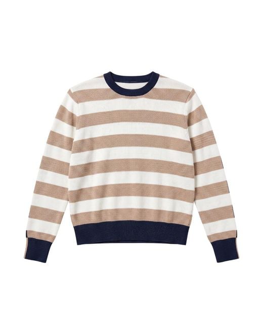 Brodie Cashmere White Mesh Stripe Crew