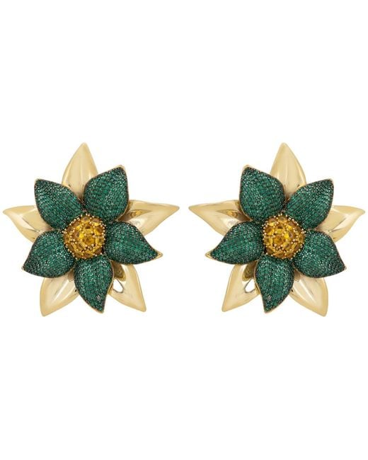 Latelita London Green Marguerite Daisy Flower Large Stud Earrings Emerald