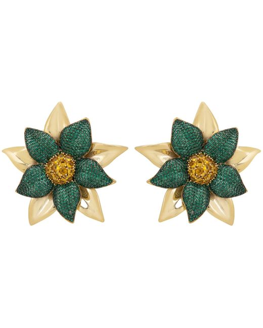 Latelita London Green Marguerite Daisy Flower Large Stud Earrings Emerald