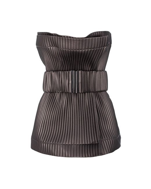 Silvia Serban Gray Antique Pleated Eco-Leather Belt