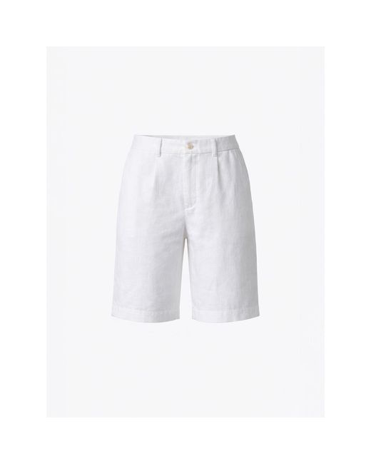 Haris Cotton White Solid Linen Bermuda With Pleats