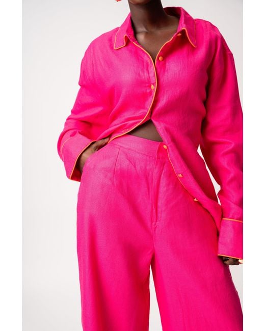 Ofuure Pink Linen Nikki Button Up Shirt