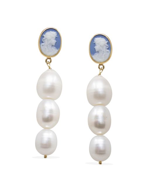 Vintouch Italy White Portrait Of A Girl Sky Cameo And Pearl Earrings