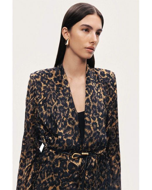 Nocturne Black Printed Leopard Belted Jacket