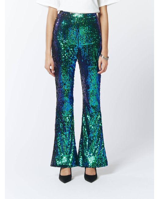 Sour Figs Green Iridescent Sequin Flared Trousers