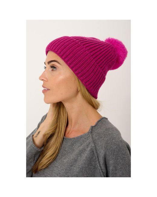 At Last Pink Super Soft Chunky Cashmere Mix Hat With Pom Pom