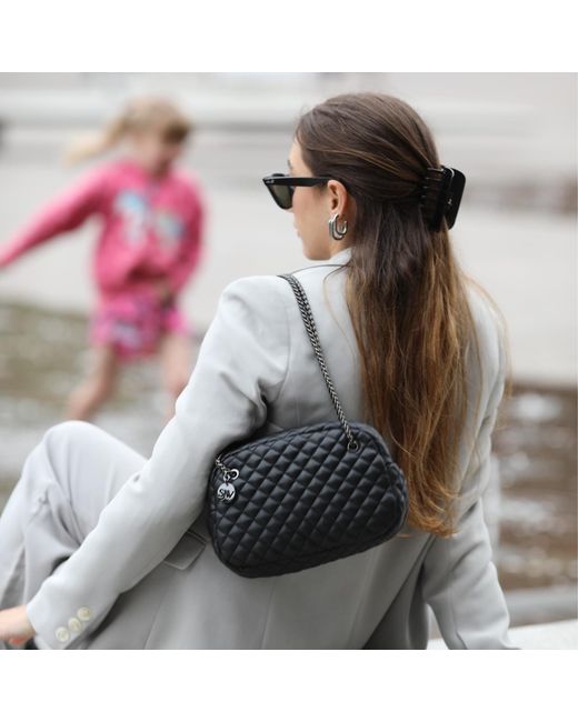 SJW BAGS LONDON Gray Carlton Vegan Leather Quilted Handbag