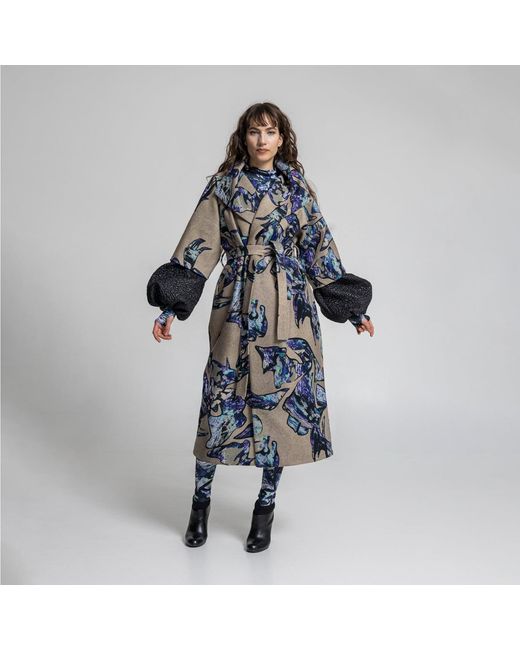 ARTISTA Blue Crystal Overlapped Printed Coat