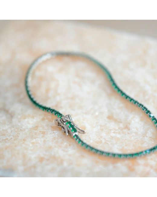 Harfi Metallic Emerald Gemstone Sterling Tennis Bracelet