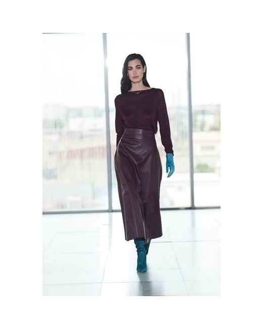 The Extreme Collection Brown Midi Skirt Faux Leather Merlot