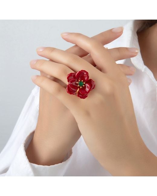 Milou Jewelry Red Viola Flower Adjustable Ring