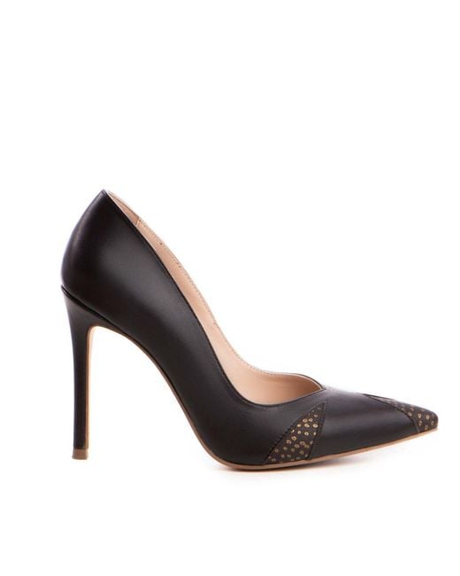 The 5Th Element Black Alura Chocolate Leather Pumps With-Dotted Toe