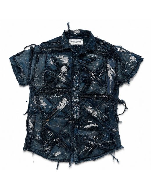 Zasta Studio Blue Wearable Ruins Shredded Denim Colored Short-Sleeve Shirt