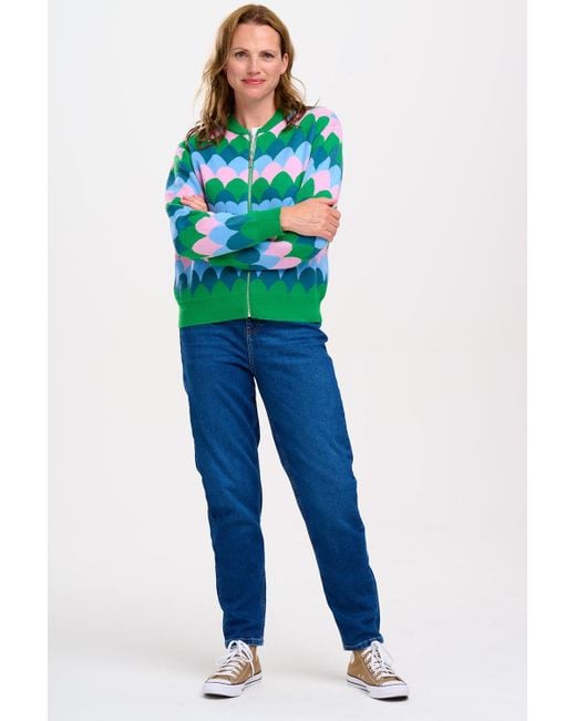 Sugarhill Green Solana Knitted Bomber Multi, Heart Scallop
