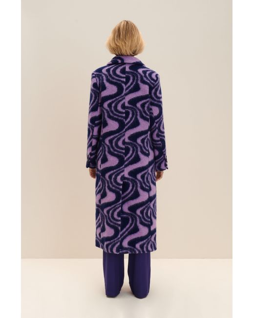 JAAF Blue Oversized Wool Coat In Funky Pattern