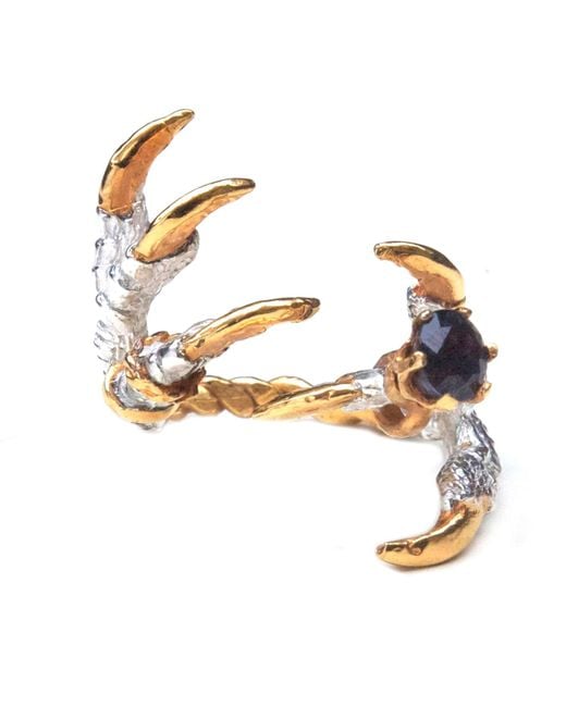 Tessa Metcalfe Metallic Pigeon Grasp Claws With Sapphire Ring