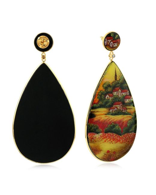Artisan Yellow Natural Diamond Dangle Earrings 18k Gold Bakelite