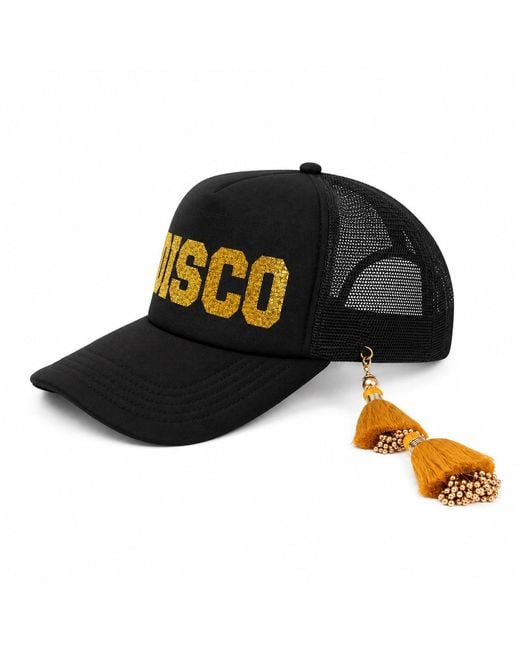 Julia Clancey Black Disco Glitter Tassel Trucker Cap