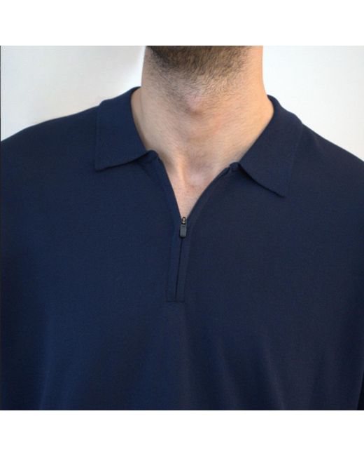 Nuvv Collection Blue Zip-Neck Polo Lightweight Knit for men