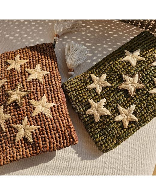 OhSun Brown Starr Raffia Clutch