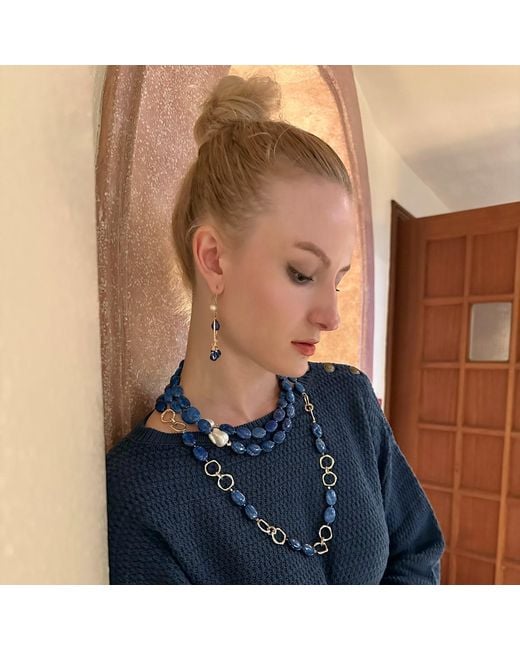 Farra Blue Agate Chain Necklace