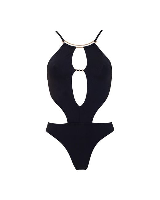 Aulala Paris Blue The Cairo Contrast One Piece Trikini With Golden Chain