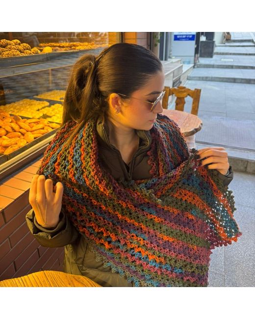 Springmoonatelier Handmade Knitted Multicolored Winter Scarf