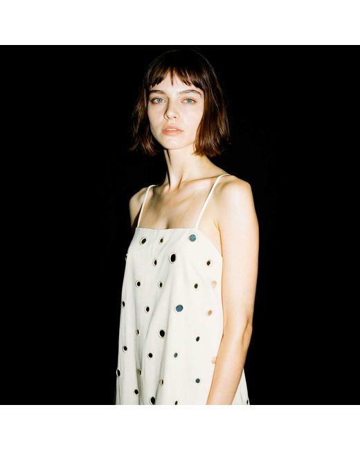 Polko Natural Neutrals Handmade Mirror Embellished Sleeveless Convertible Cotton Dress
