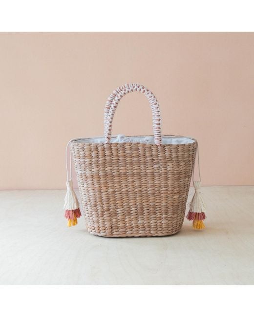 LIKHÂ Orange Neutrals Handwoven Seagrass Cocktail Tote Bag With Tassels
