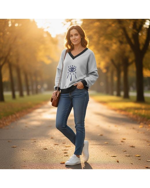 BEIRA Gray Victoria V-Neck Sweatshirt – Starry Eye