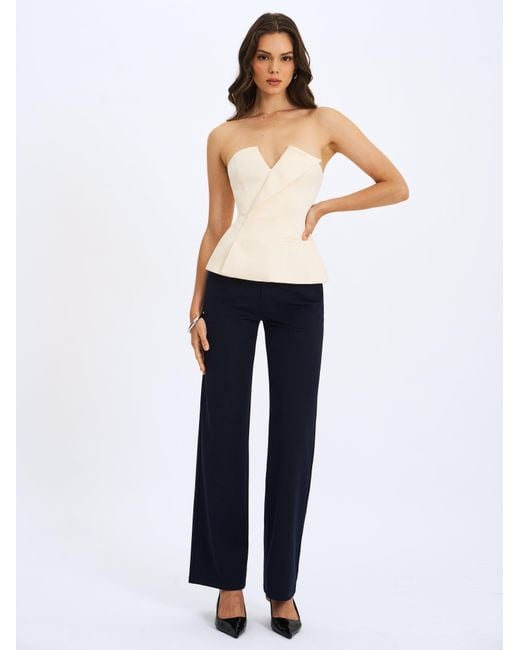 Miss Circle New York White Yani Ivory Asymmetrical Lapel Sleeveless Peplum Top
