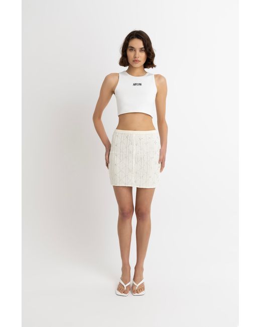 Amy Lynn White Neutrals Lucia Cream Crochet Embellished Mini Skirt