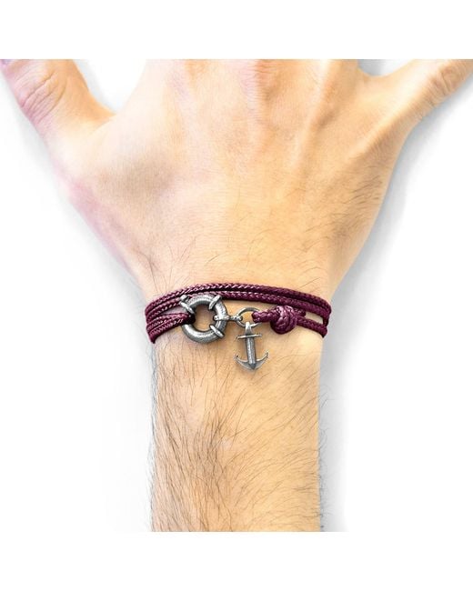 Anchor and Crew Purple Aubergine Clyde Anchor & Rope Bracelet for men