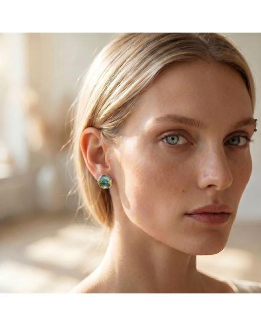 Heather Hawkins Jewelry Blue Oversized Labradorite Stud Earrings Fourteen Millimeters