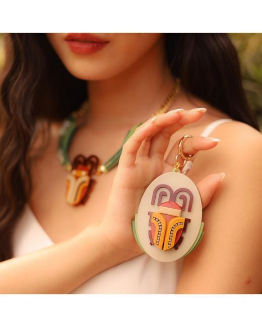 Gissa Bicalho Metallic Handmade Acrylic Necklace Scarab Topaz
