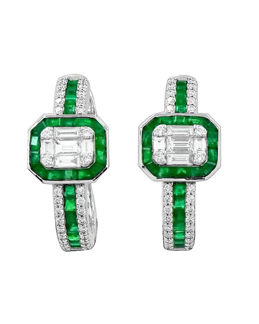 Artisan Green 18k White Gold With Baguette Diamond & Emerald Stylish Earrings