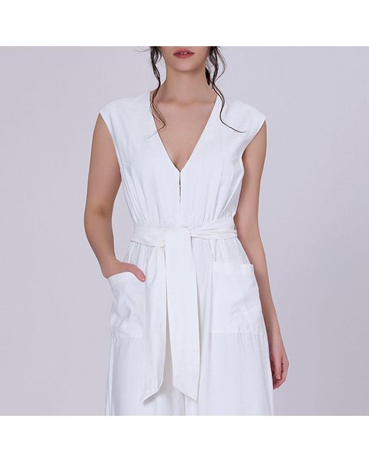 Smart and Joy Gray V-Neckline Patch Pocket Jumpsuit
