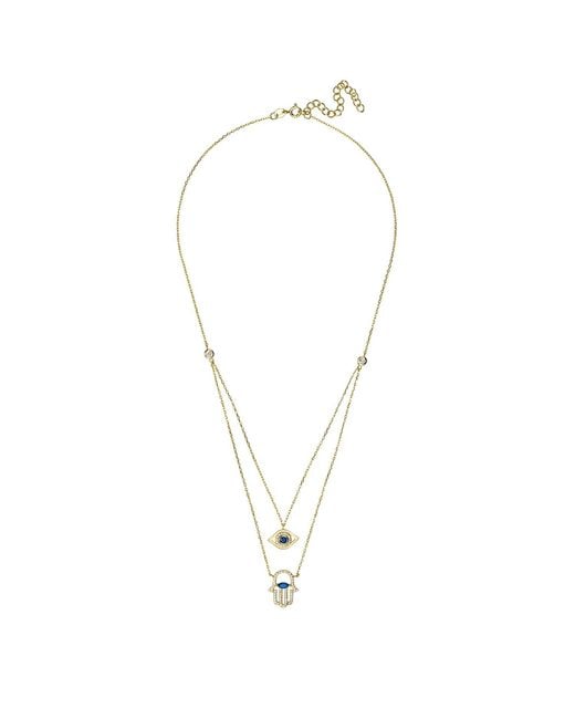 Latelita London Metallic Hamsa Hand And Evil Eye Layered Necklace