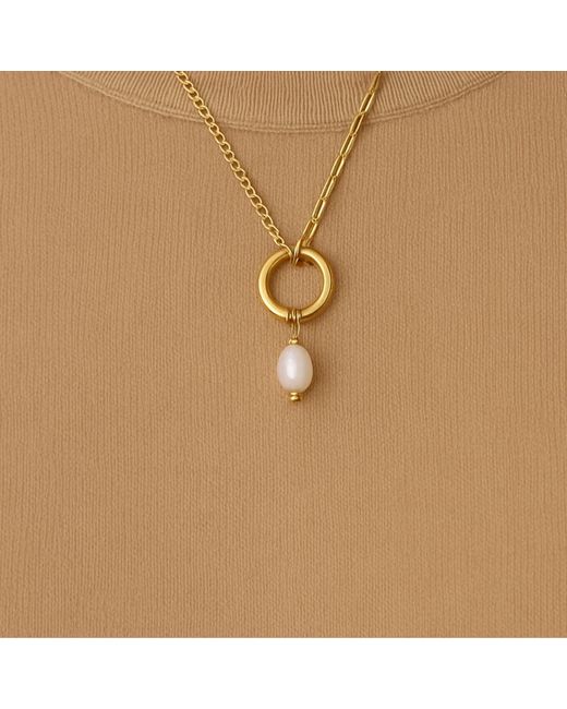 My Little Nature Metallic Freshwater Pearl And Plated Circle Necklace