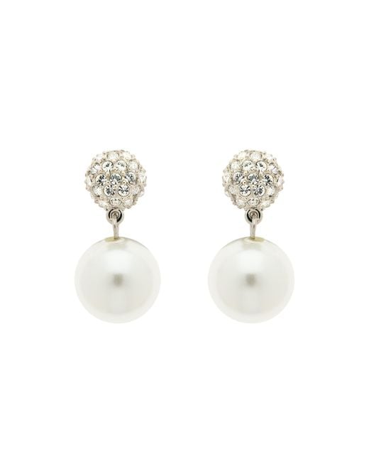 Emma Holland Jewellery Metallic Platinum Pave & Pearl Clip Earrings