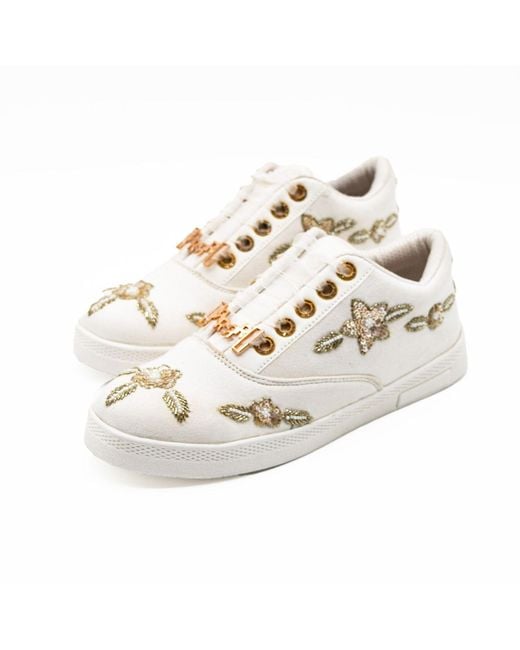 Rettrose White Quinn Luxury Satin Handmade Embellished Tennis Shoe
