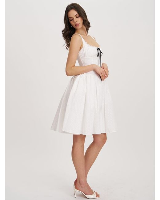Miss Circle New York White Madison Cotton Eyelet Square Neck Midi Dress