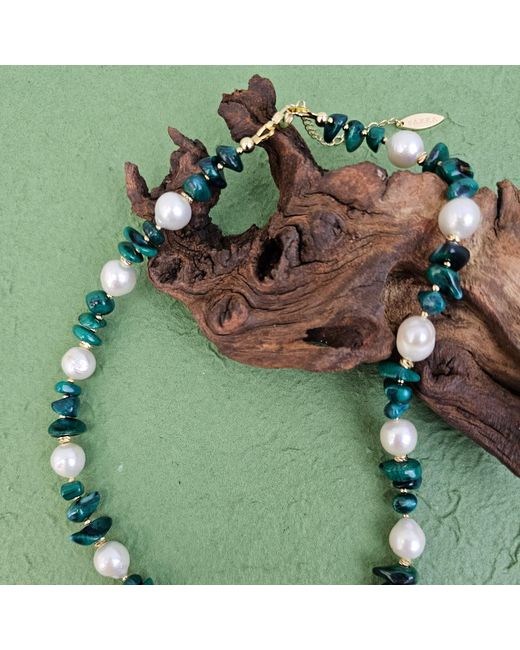 Farra Green Irregular Bamboo Coral With Freshwater Pearls Necklace