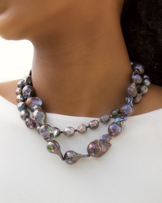 Kybele Studio Metallic Capri Necklace With Dark Baroque Pearls