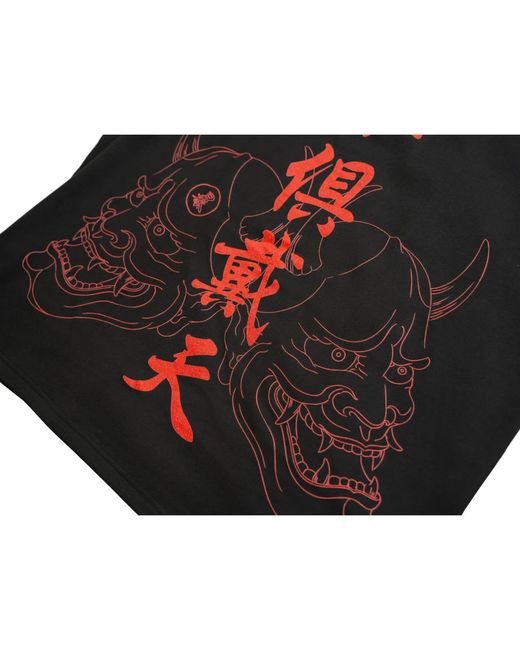 TOKKOU Black Japanese Cotton Sleeveless Top With Hannya Print for men